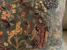 Coussin tapisserie ancienne troubadours fond vert