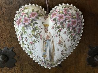 Grand coeur précieux impression textile "Vierge fleurie"