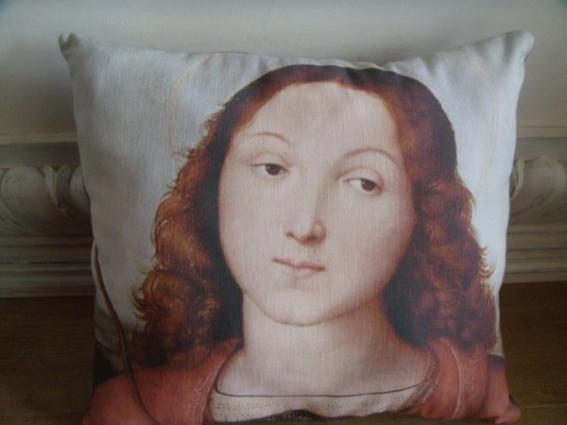 Coussin lin ancien Madone de Raphaël